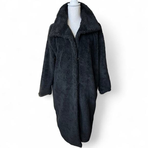 Lanshifei black teddy bear trench coat oversized winter chic minimalist cozy - Picture 4 of 10
